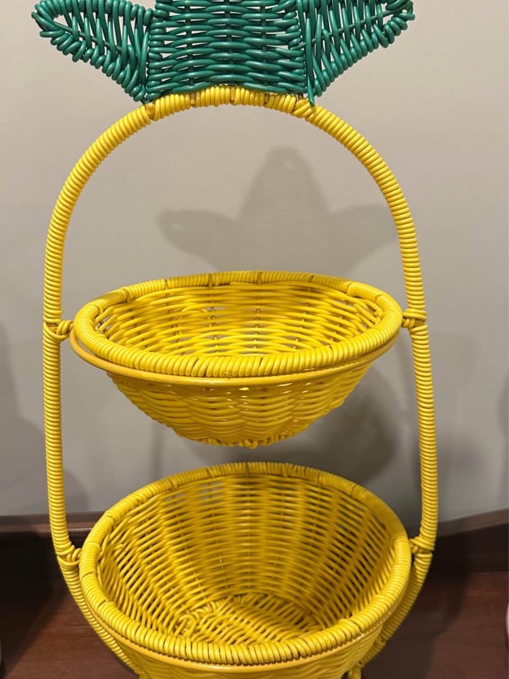 Two-Tier Pineapple Wicker Basket Stand